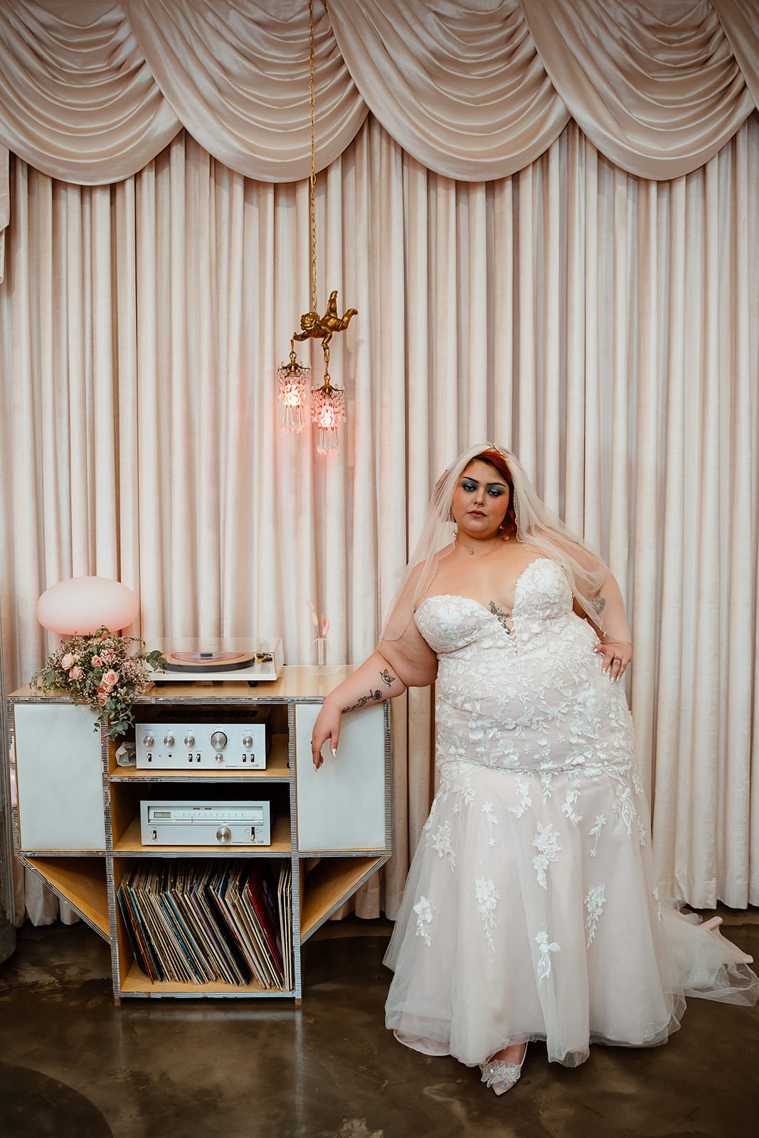 bride portrait in retro chapel interior at Sure Thing Chapel Las Vegas