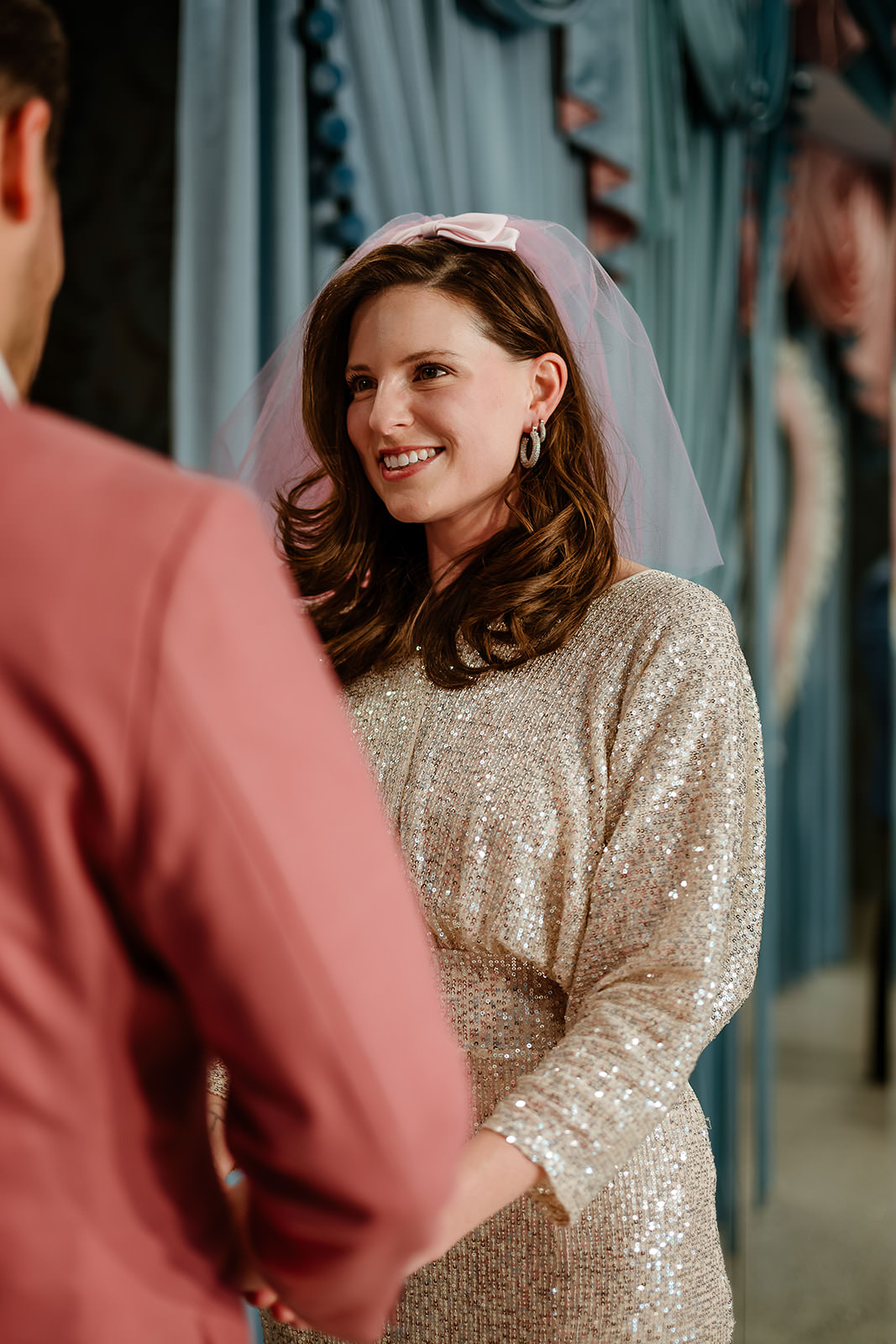 bride smiling during ceremony at Sure Thing Chapel Las Vegas close up wedding moment